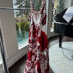 Floral Red and White Women's Dress
